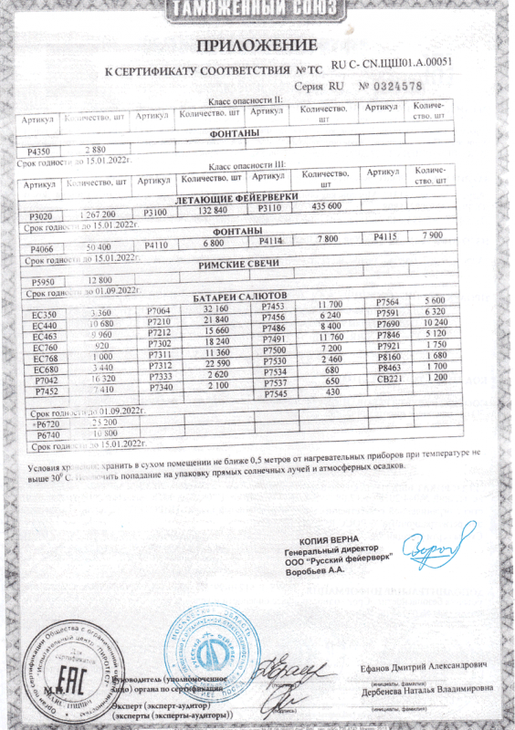 Сертификат соответствия № 0324578  - Копейск | kopejsk.salutsklad.ru 